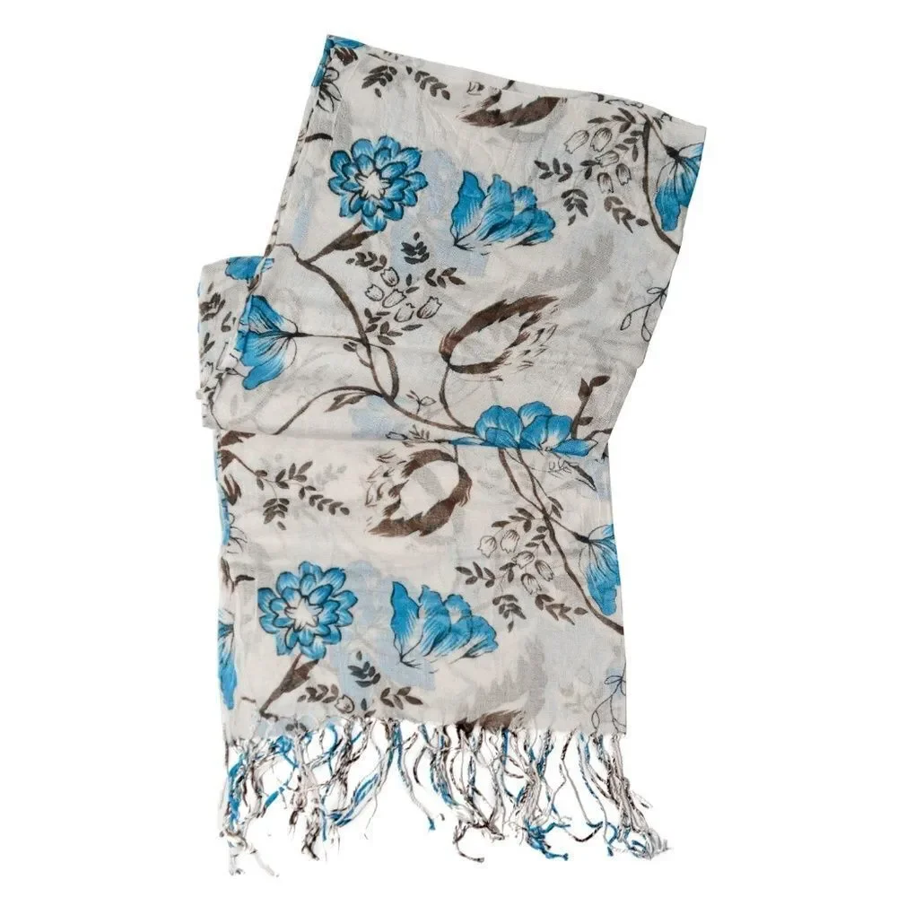 Scarf Blue and White Abstract 100% Cotton